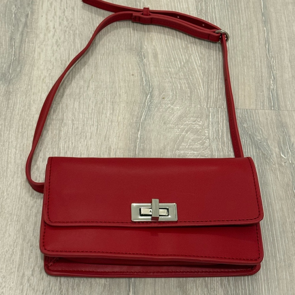 Zara Basic Red Leather Shoulder Bag
